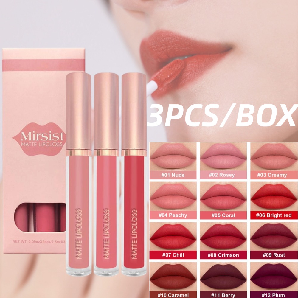 Matte Velvet Lip Tint Long Lasting - 3 pçs/set nude brilho labial fosco
