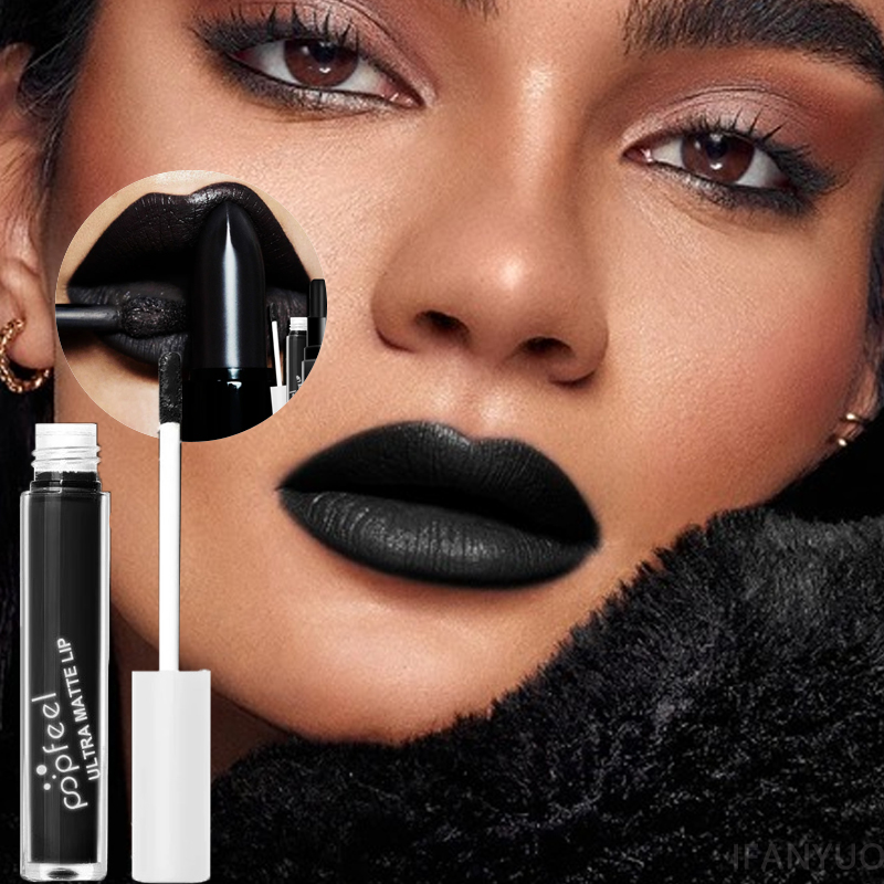 Matte Velvet Lip Tint Long Lasting - Batom líquido preto fosco punk, à